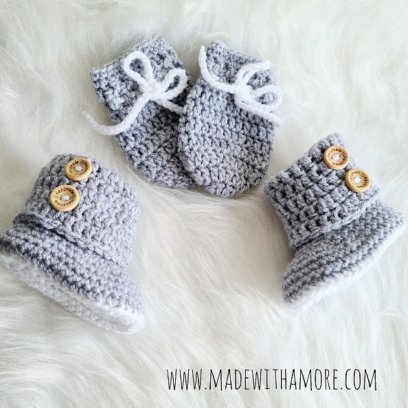 Handgemachtes Baby-Set mit Strickstiefeln & Fäustlingen (0–6 Monate)